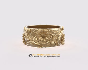 Aster Garden Ring, 14K Gold Band, Nature Inspired Flower Ring, Wedding Band, 14K Yellow Gold.