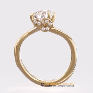 Leaf Engagement ring, Yellow Gold 14k, Lab Created Diamond ring, Vine Ring, Nature inspired Diamond Leaf ring, Bridal ring. 155