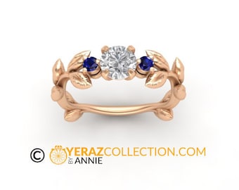 Leaf Engagement Ring, Rose Gold 14k,  Diamond Engagement Ring, Nature inspired Diamond Leaf ring, Leaf Gold ring, Diamond Ring