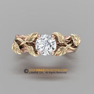 Two Tone Gorgeous & Unique Diamond Leaf Engagement Ring, Nature Inspired Leaf Ring, Diamond Ring, Diamond Engagement Ring, Flower Ring.