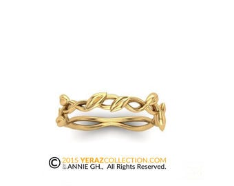 Very Unique Matching Band For Leaf Engagement ring, 18K Gold,  Nature inspired Leaf ring, Leaf Gold ring, Bridal ring.