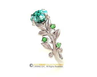 Leaf Engagement ring, white Gold 14k,  Green Moissanite Ring, Nature inspired Leaf ring.