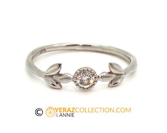 18K Vintage Style White Gold Flower Ring, leaf Ring, Engagement Ring, Wedding Ring, Wedding Band, Gold Ring