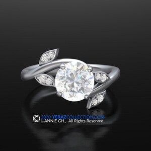 Leaf Engagement Ring, Moissanite Engagement Ring, Nature Inspired Ring, 14k Gold Ring.