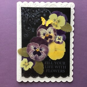 Carte de pensée style tableau, vraies pensées pressées, SIGNET PANSY GRATUIT à l'achat, cartes de correspondance, carte d'anniversaire, cartes de fête des mères, pensées