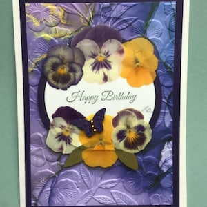 Tarjeta de cumpleaños con pensamientos, tarjeta de notas con pensamientos, marcapáginas de pensamientos gratis con la compra, hecha a mano en Canadá, tarjeta de cumpleaños violeta, tarjeta de planta, tarjeta botánica