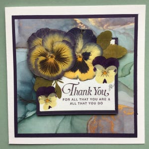 Carte de remerciement Pensy, carte de correspondance Pensy, carte violette, SIGNET PANSY GRATUIT avec achat, carte de fête des mères, fête des pères, fait main au Canada