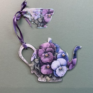 Pansy Teapot Bookmark, Pansy Teapot Teacup Bookmark, Spill the Tea Bookmark, Birthday Gifts, Christmas Gifts, Friendship Gifts, Pansy Gifts