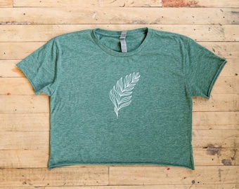 Hand Printed Fern Crop Top, Green Botanical T-Shirt