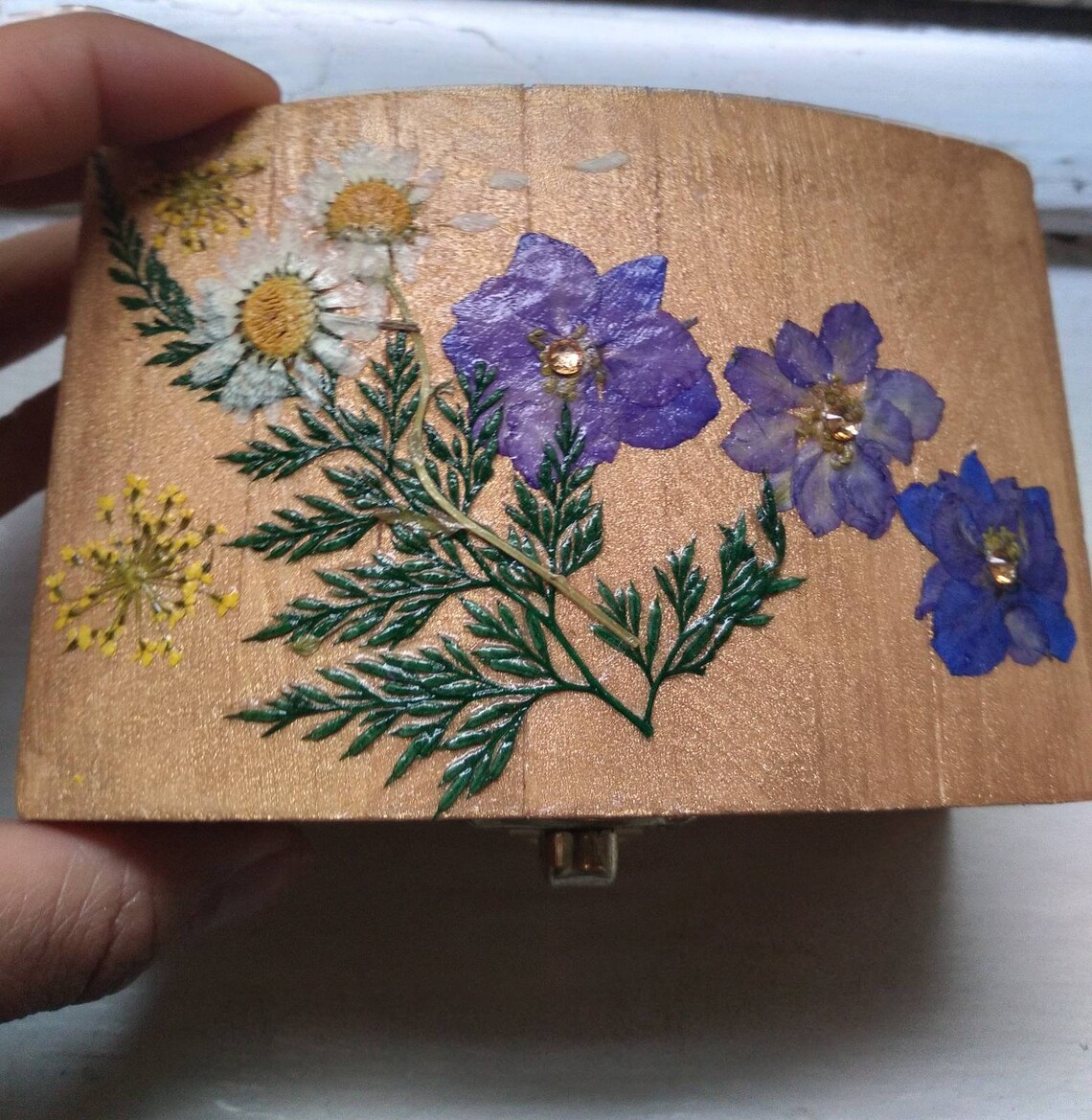 Floral Keepsake Box, Dried Flower Jewelry Box, Hand Painted Memory Box