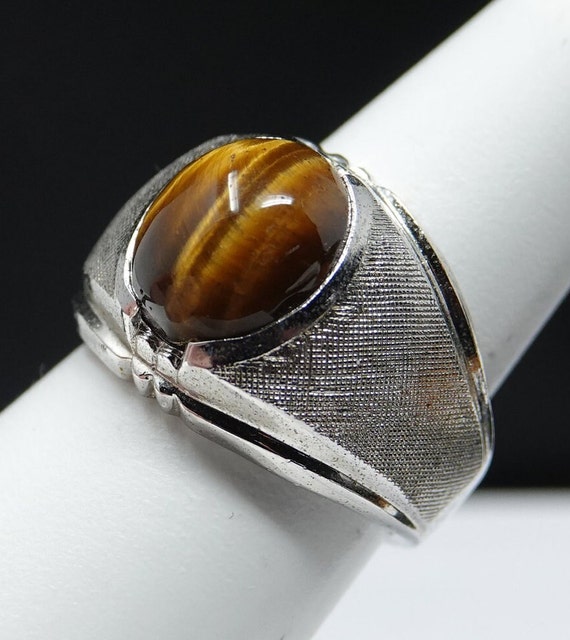Size 7 Sterling and Tiger Eye Ring - image 2