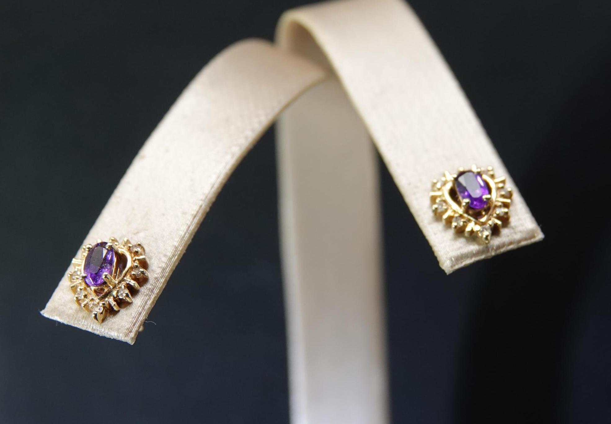 Petite 14K Yellow Gold Studs with Amethyst and Diamond