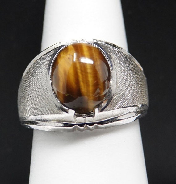 Size 7 Sterling and Tiger Eye Ring - image 1