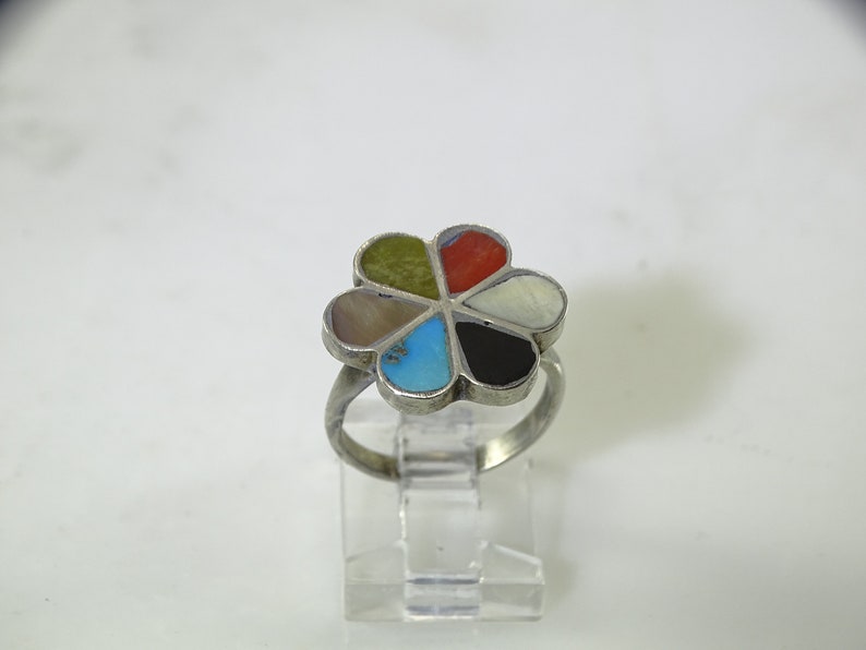 Size 6.5 Native American Sterling Inlaid Flower Ring