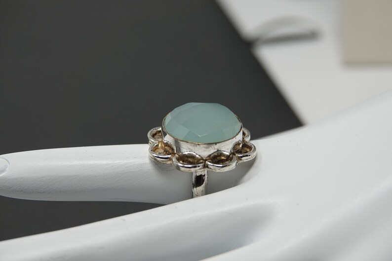 Size 7.25 Large Sterling Green Quartz Ring