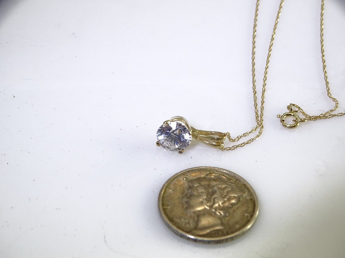 14K Gold Pendant and 18 14K Gold Chain With a DQ CZ Etsy