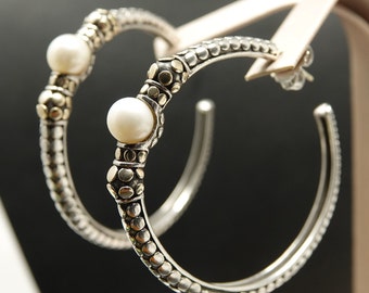 Orecchini a cerchio in argento sterling John Hardy e oro 18 carati con perle