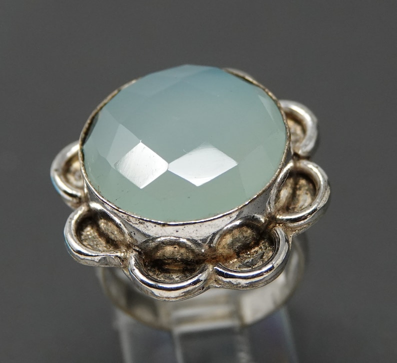 Size 7.25 Large Sterling Green Quartz Ring
