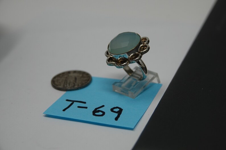 Size 7.25 Large Sterling Green Quartz Ring