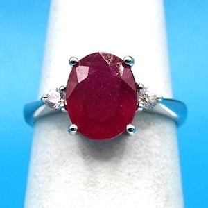Size 6 Sterling Ring with Lab Ruby and White Sapphire Accents