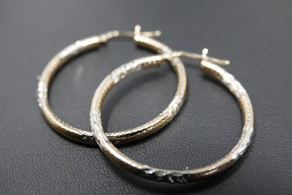 Gold over Sterling Two Tone 1 1/2" Hoop Earrings - image 3