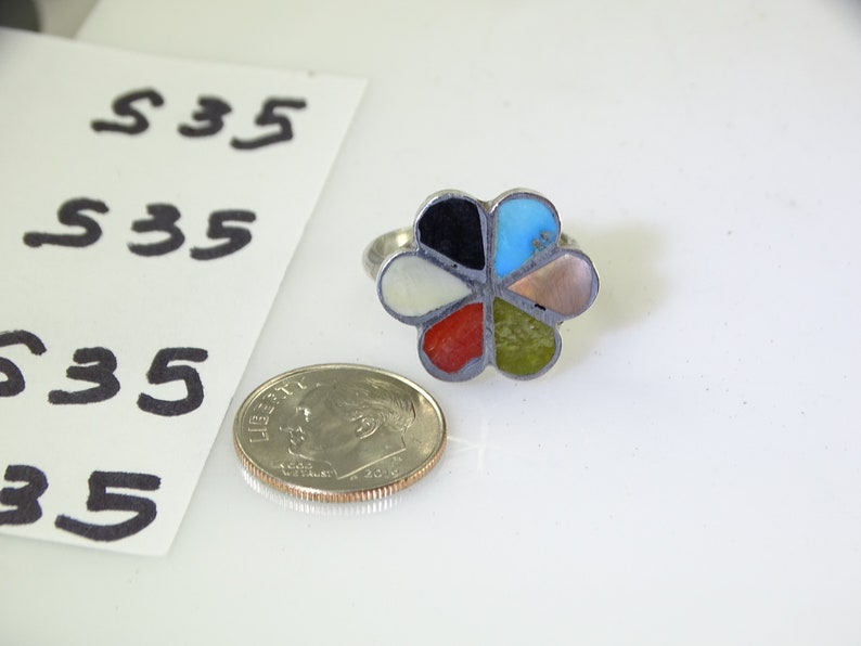 Size 6.5 Native American Sterling Inlaid Flower Ring