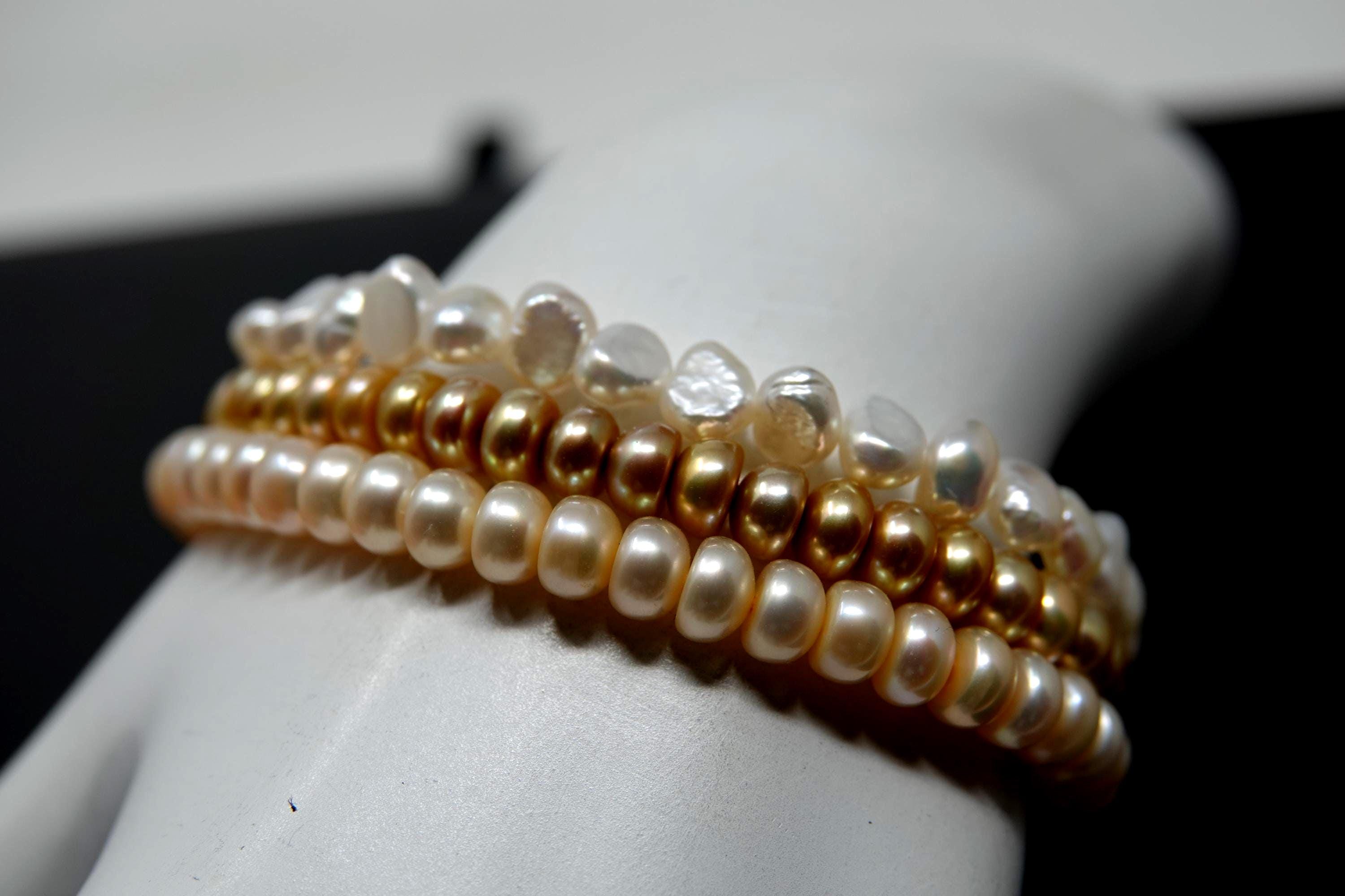 パール付きミディアムリストストレッチブレスレット3個 - Etsy 日本