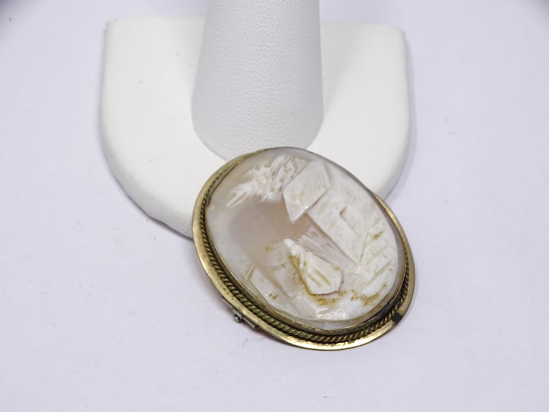 Antique Gold Filled Cameo of House and Woman