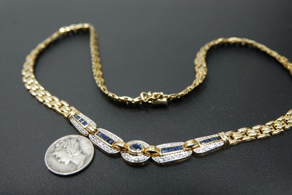 17" 18K Yellow Gold Necklace with Sapphires and D… - image 4
