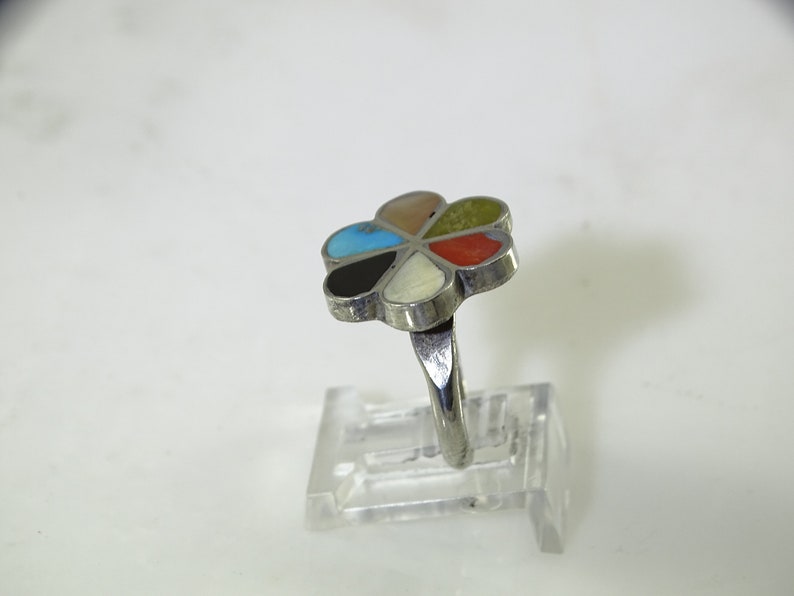 Size 6.5 Native American Sterling Inlaid Flower Ring