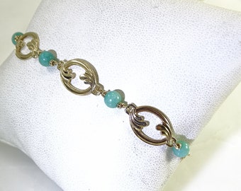 7" 14K Gold with Jade Beads Bracelet