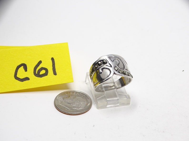 Size 6 Sterling Wide Band Artisan Ring with Marcasites