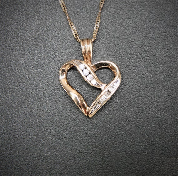 10K Yellow Gold and Diamond Heart on a 14K Gold 1… - image 1