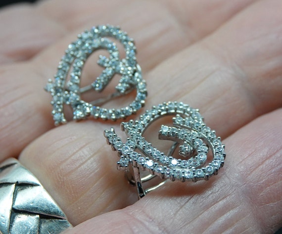 Double Heart Sterling and CZ Ear Bling - image 3