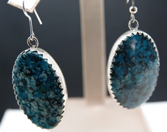 Grandi orecchini pendenti in agata color turchese (argento sterling)(C-11)