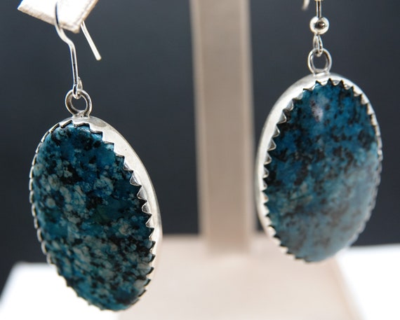 Large Turquoise Colored Agate Dangle Earrings (St… - image 1