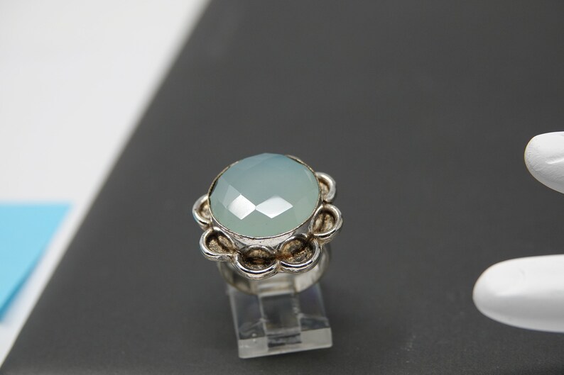Size 7.25 Large Sterling Green Quartz Ring
