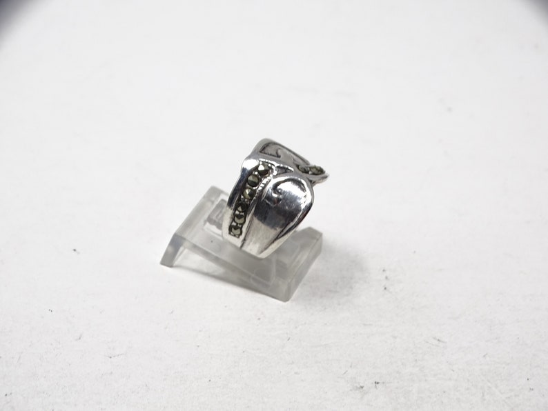 Size 6 Sterling Wide Band Artisan Ring with Marcasites