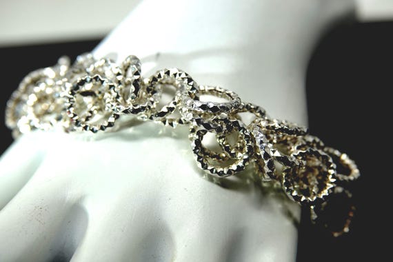 Sterling Silver Circles Bracelet: Faceted, Chunky, Italian Design // 8"