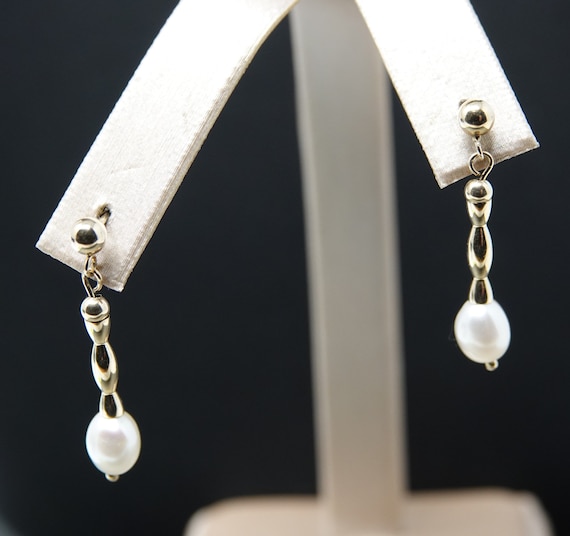 14K Gold with Pearls Drop Earrings - image 1