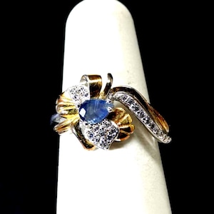 Size 6+  Gold over Sterling , Sapphire and CZ Ring