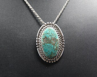 20" Sterling Necklace with Native American Sterling and Turquoise Pendant ( Signed )