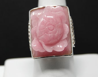 Size 9- Sterling and carved Pink Quartz? Ring (C79)