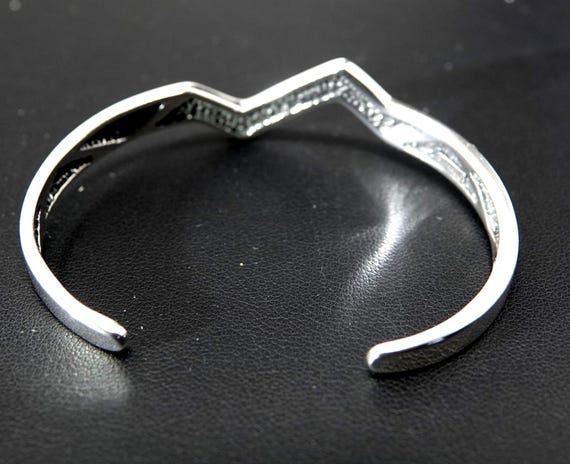 Medium Wrist Solid Sterling Cuff with Turquoise I… - image 3