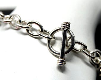 Vintage Sterling Silver Cable Chain Toggle Clasp Bracelet Size