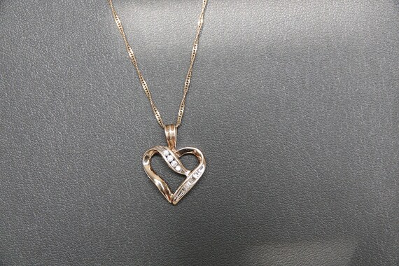 10K Yellow Gold and Diamond Heart on a 14K Gold 1… - image 2