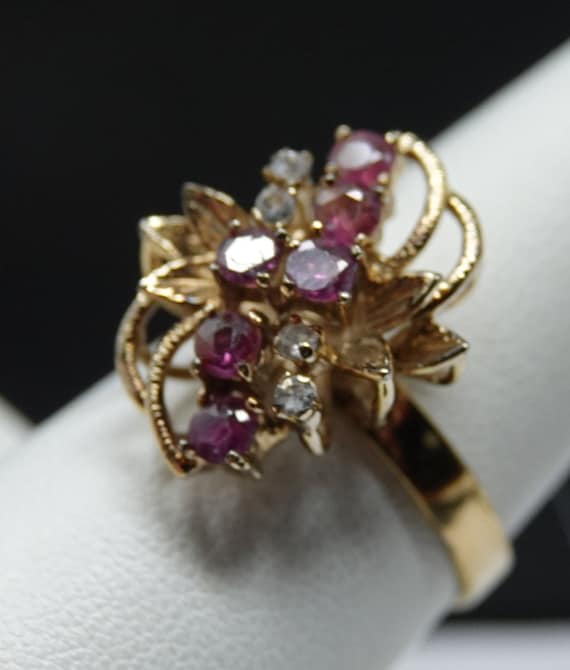 Size 9-  14K Gold Filled Ruby and White Topaz Ring