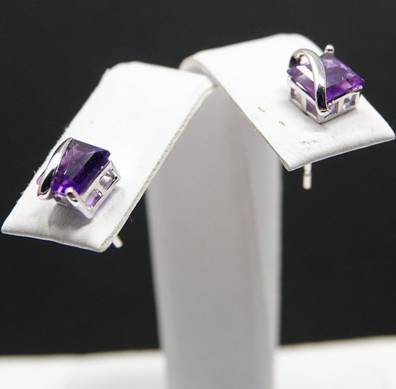 14K White Gold With Amethyst Stud Earrings - image 1