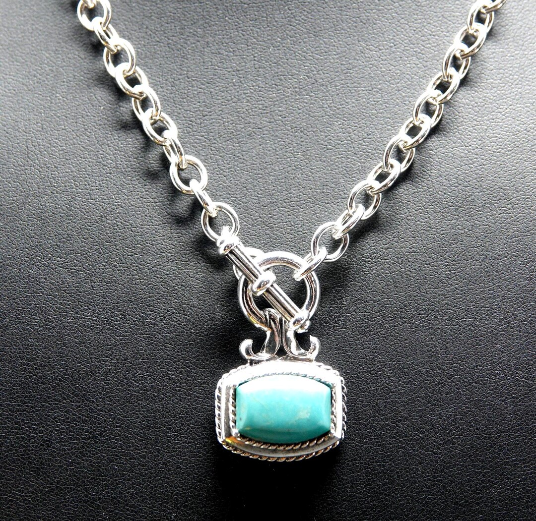 16" Sterling and Turquoise Pendant Necklace - Etsy