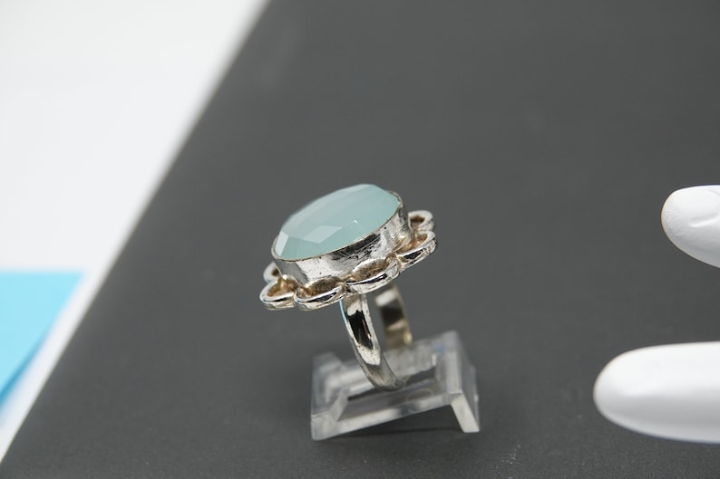 Size 7.25 Large Sterling Green Quartz Ring
